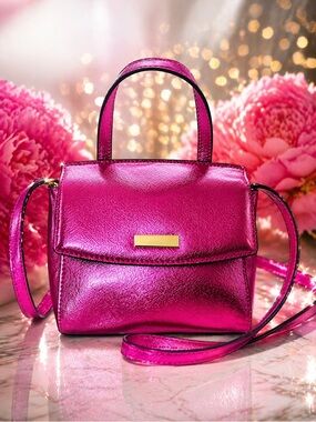 Kate Spade Laurel Way Baja Rose Metallic Satchel Crossbody Bag Pink Leather